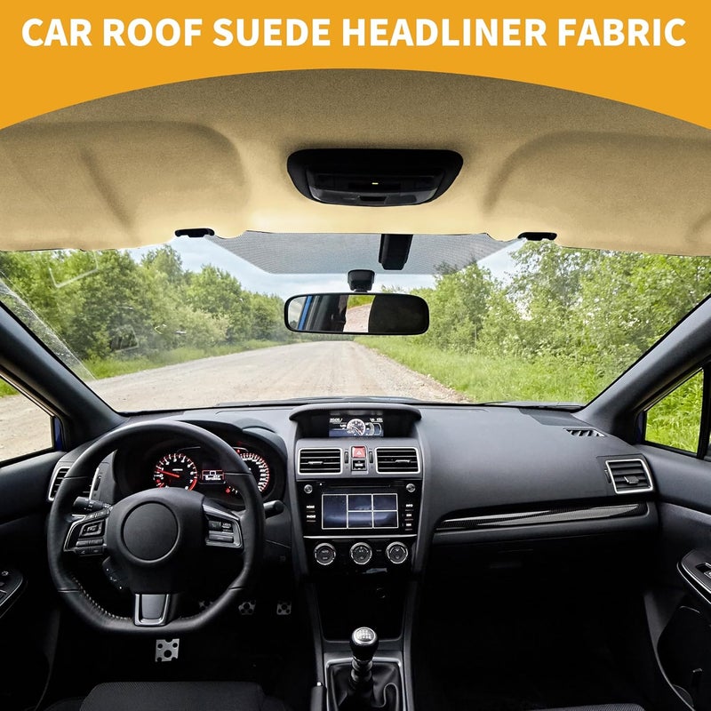 Partuto 150G Headliner Fabric for Car Truck RV SUV Boat Automotive Interior Trim DIY Roof Repair Replacement Suede Fabric Beige 24" L x 57" W - Image 2
